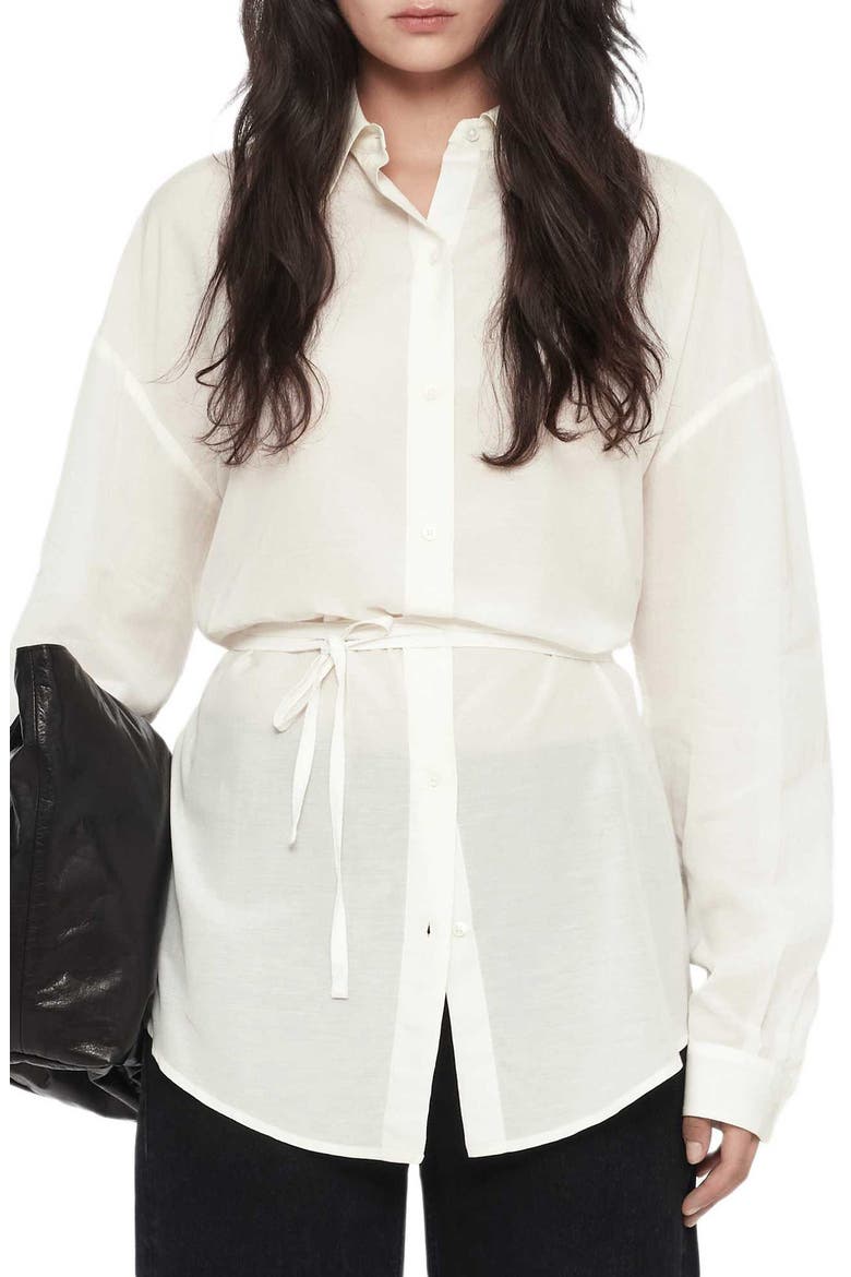 Ilana Cotton & Silk Tie Waist Shirt, Main, color, ECRU WHITE