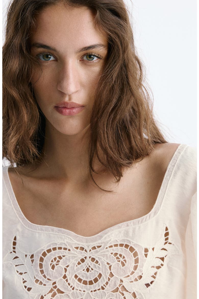 Embroidered Openwork Cropped Top, Alternate, color, OFF WHITE