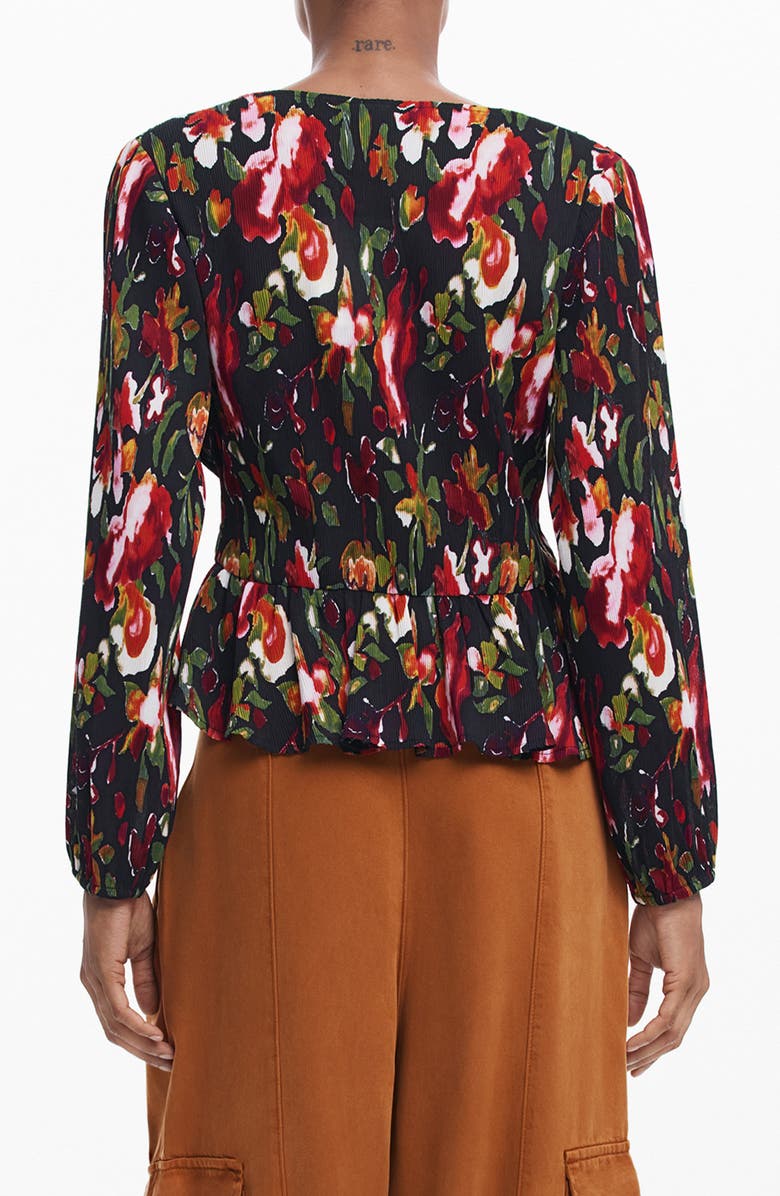 Desigual Kanazawa Floral Print Long Sleeve Shirt, Alternate, color, Black