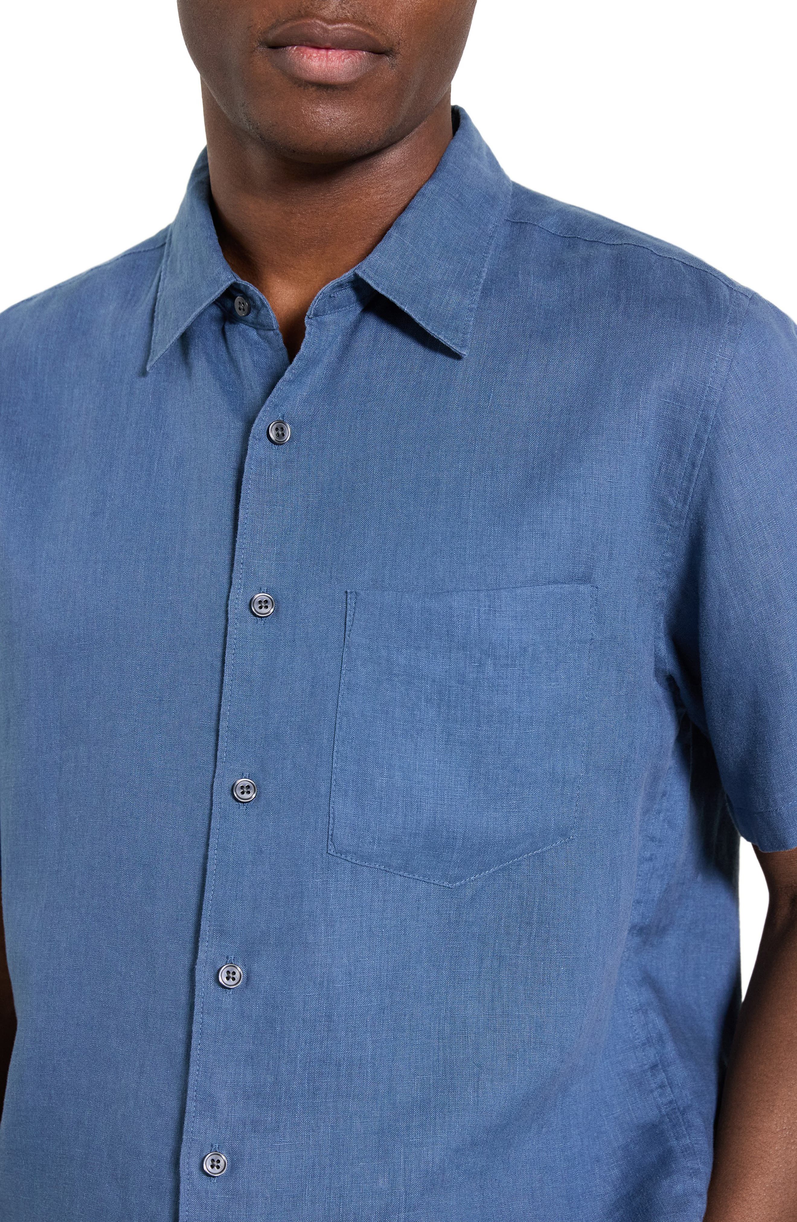 Irving Solid Short Sleeve Linen Button-Up Shirt - image 4