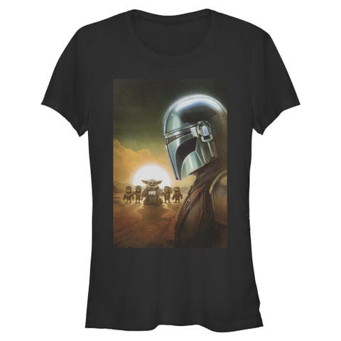 Junior's Star Wars The Mandalorian and Grogu Din Djarin and The Child Crew  Graphic T-Shirt