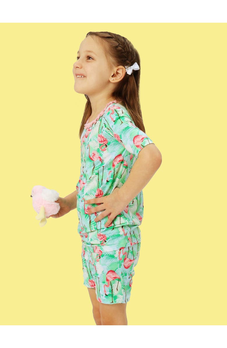 Softsnooze Ruffle Short Sleeve Pajama Set, Alternate, color, Green Vibrant Flamingo