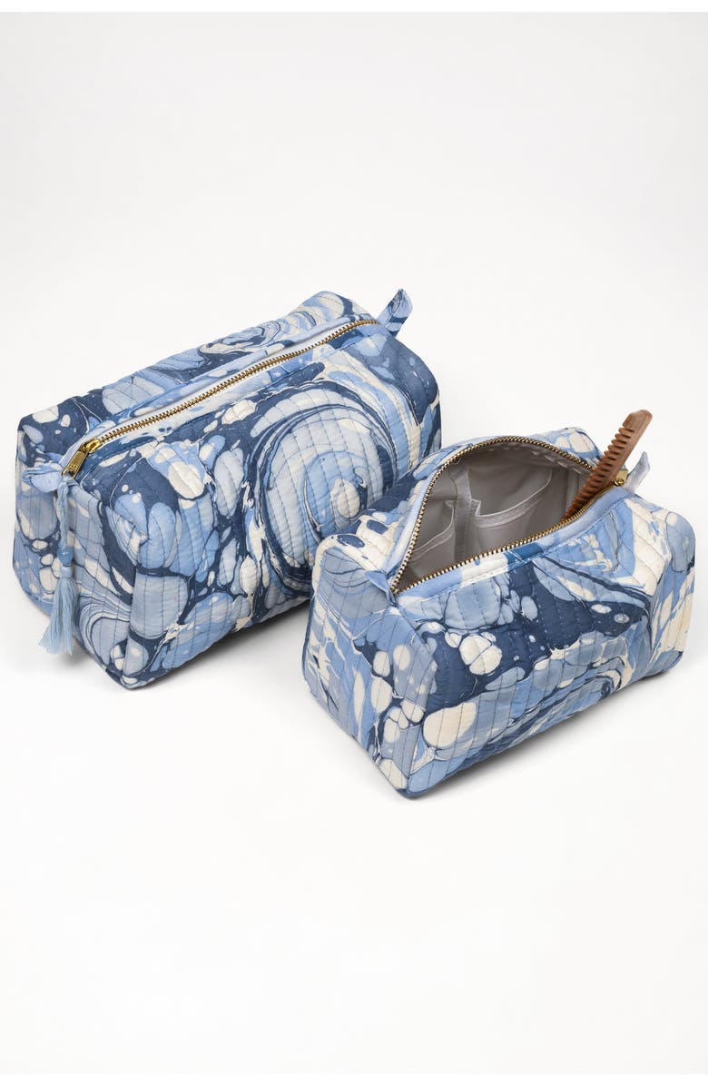 Inner Child Ocean Wave Hand-Marbled Cosmetic Bag - Set of 2, Alternate, color, Natural
