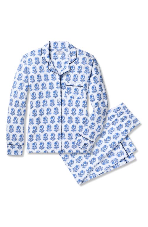 Petite Plume Cotton Vintage Ornaments Pajama Set In Blue