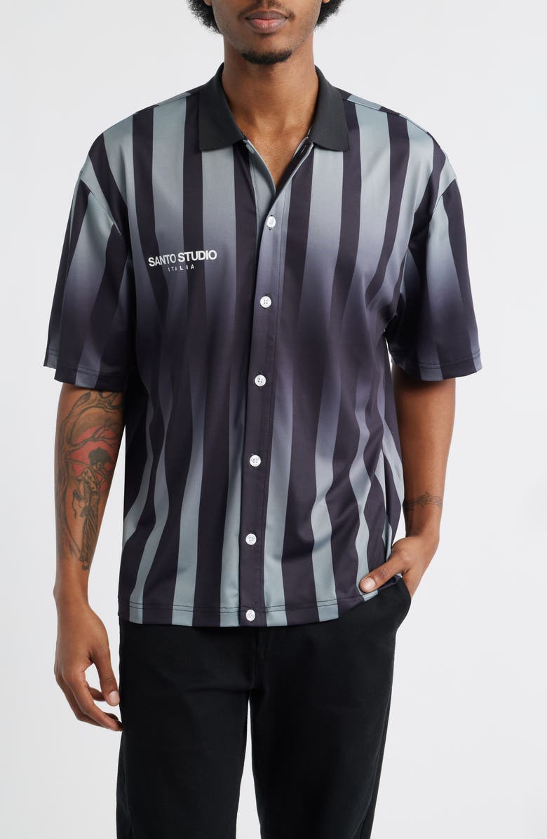 SANTO STUDIO Team Stripe Short Sleeve Button-Up Shirt, Main, color, Black
