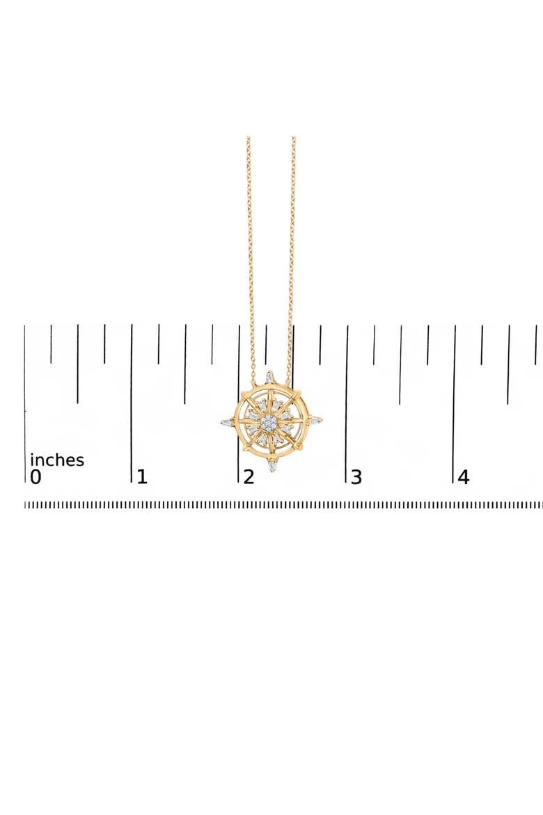 14K Yellow Gold Plated Sterling Silver 1/3 Cttw Diamond Compass Pendant Necklace, Alternate, color, Yellow Gold over Silver