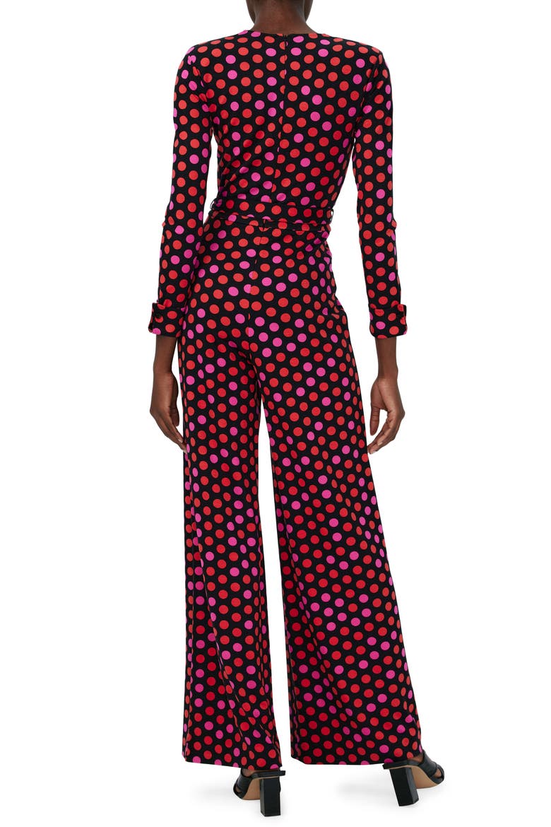 Rose Marie Print Tie Waist Long Sleeve Jumpsuit, Alternate, color, MAGIC DOT BERRY RED