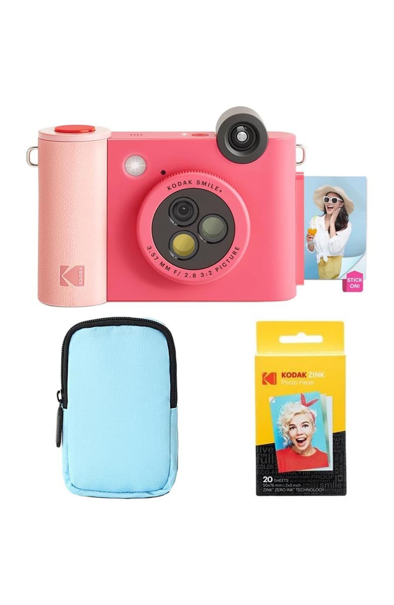 Kodak Smile+ 2-in-1 Instant Camera w/ Blue Case Bundle, Main, color, Fuchsia