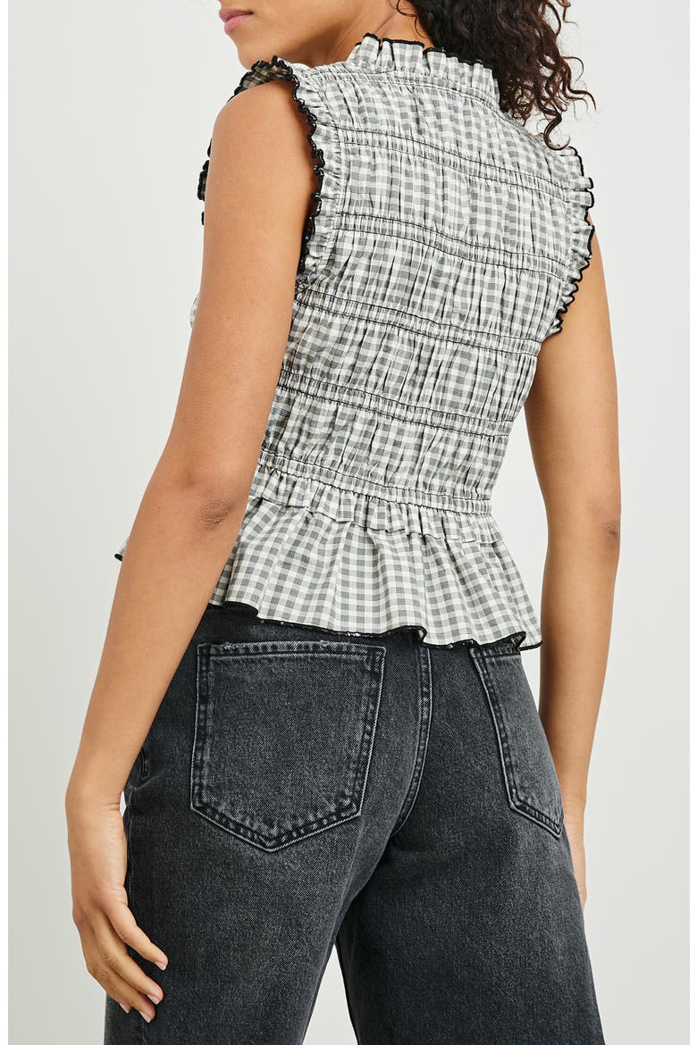 Martine Gingham Smocked Ruffle Crop Top, Alternate, color, IVORY JET GINGHAM