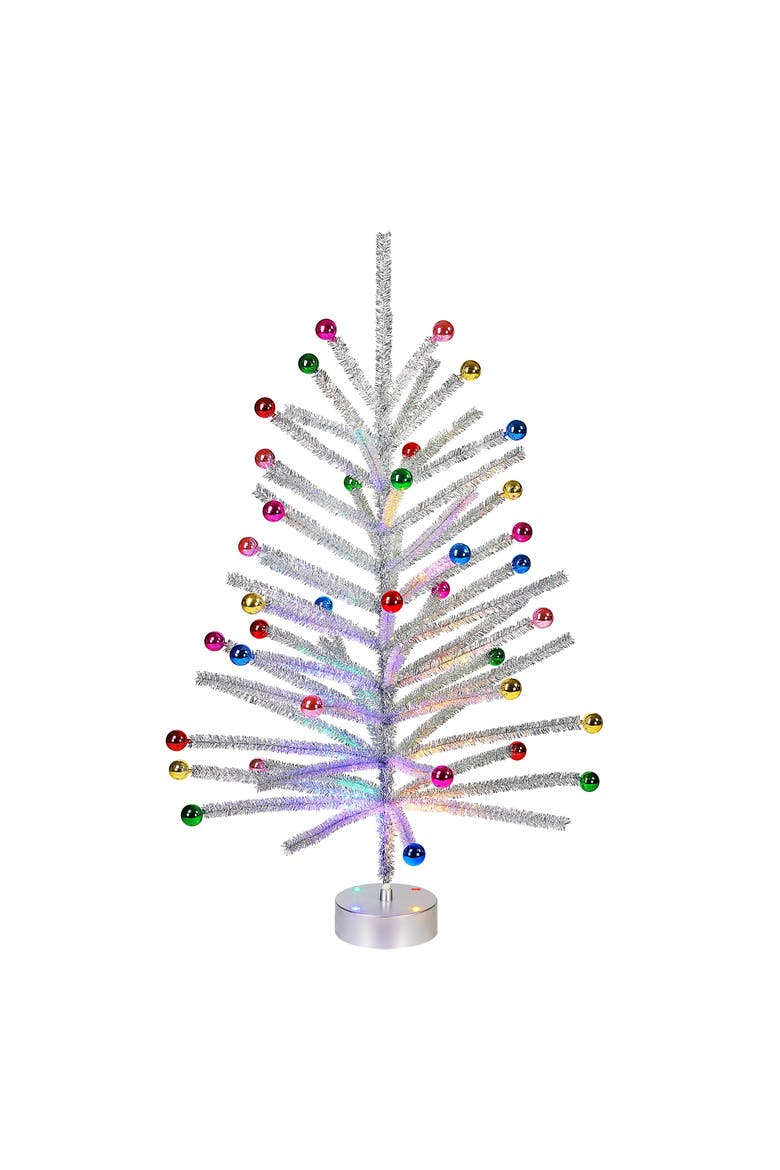 4 ft. Tinsel Tree with Ornaments and Built-in Color Wheel, Main, color, Multicolored