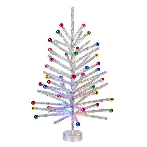 4 ft. Tinsel Tree with Ornaments and Built-in Color Wheel