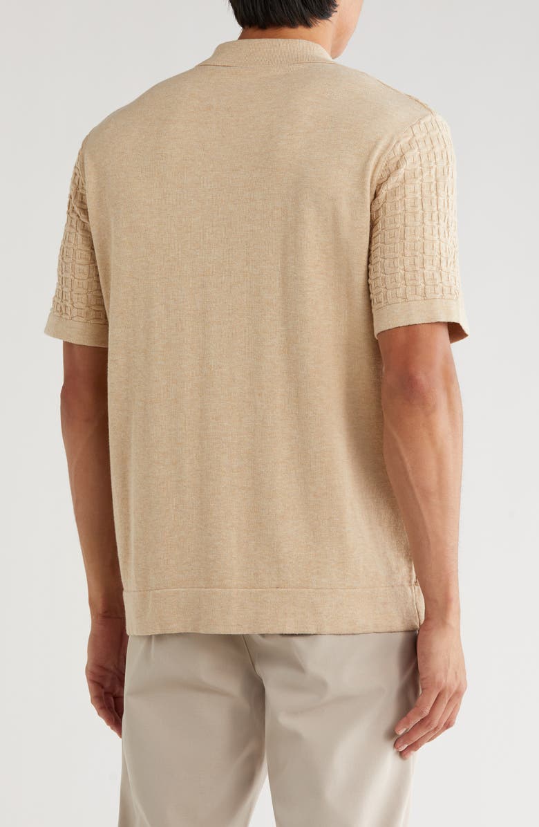 TRUTH Camp Collar Short Sleeve Snap Front Sweater, Alternate, color, Sand Heather