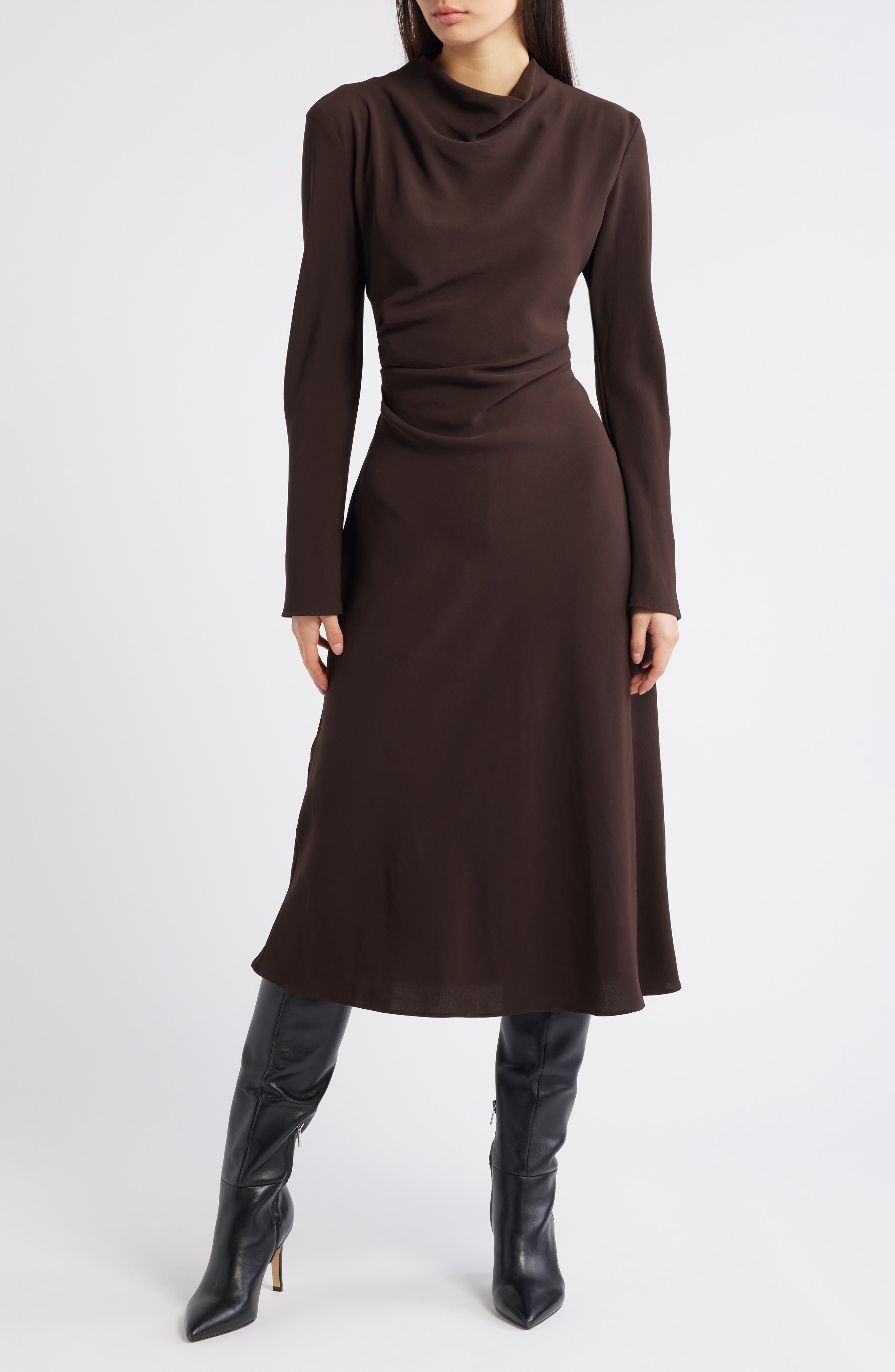 MANGO Caro Ruched Long Sleeve Midi Dress