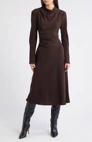 MANGO Caro Ruched Long Sleeve Midi Dress
