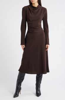MANGO Caro Ruched Long Sleeve Midi Dress