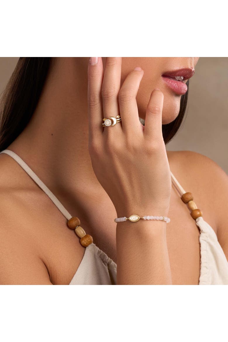 Luminous Harmony Rainbow Moonstone Evil Eye Gold Bracelet, Alternate, color, White/Gold