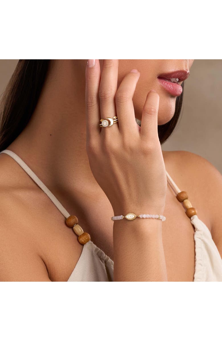 Karma and Luck Luminous Harmony Rainbow Moonstone Evil Eye Gold Bracelet, Alternate, color, White/Gold