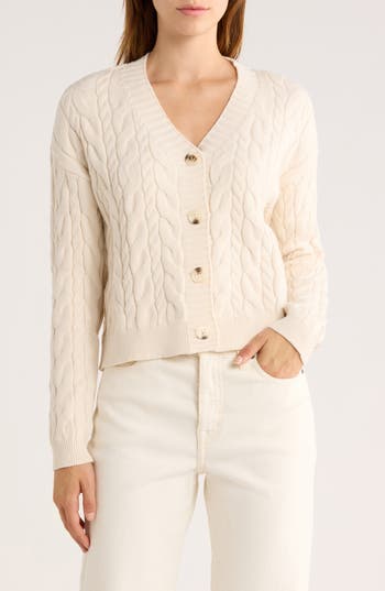Cyrus Cable Knit Crop Cardigan In White