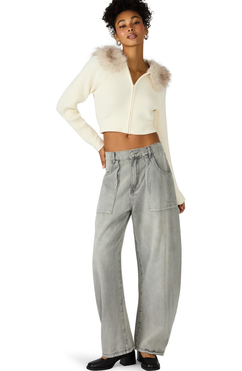 Steve Madden Lysia Faux Fur Collar Rib Jacket, Alternate, color, Cream