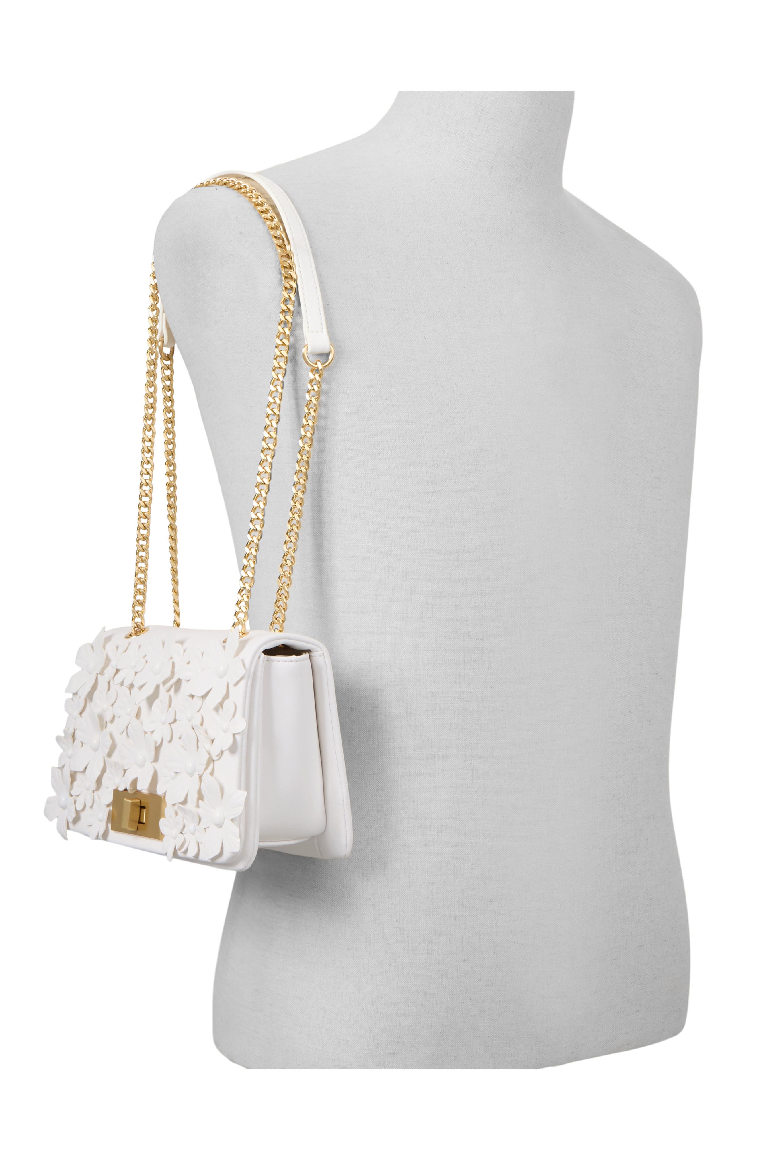 ALDO Florellaa Floral Appliqué Faux Leather Crossbody Bag, Alternate, color, White