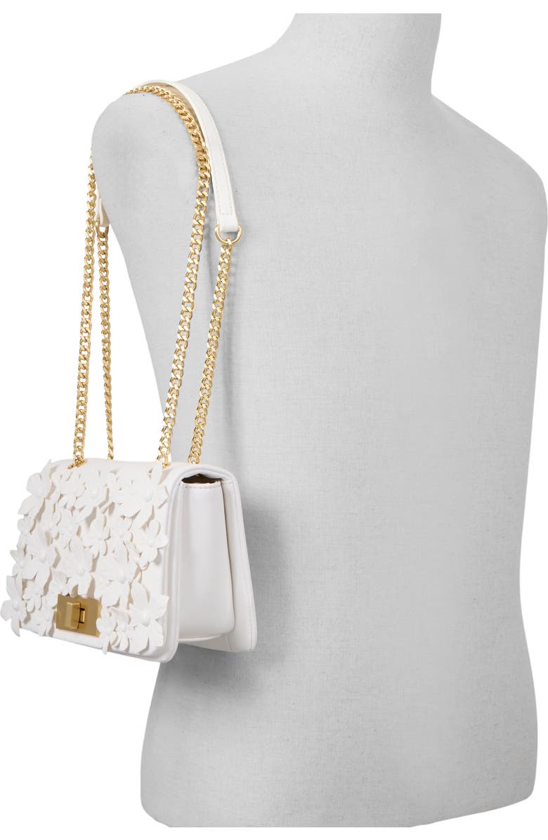 ALDO Florellaa Floral Appliqué Faux Leather Crossbody Bag, Alternate, color, White