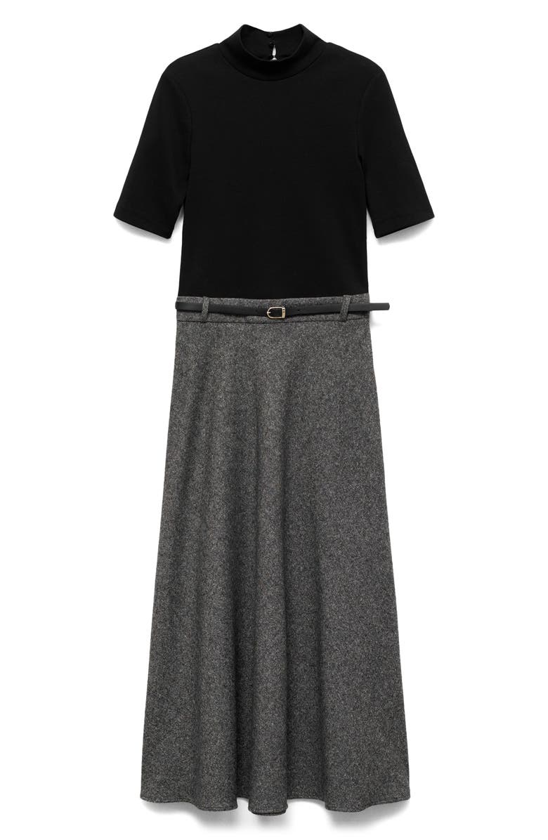 MANGO Mock Neck Belted Midi Dress, Main, color, 