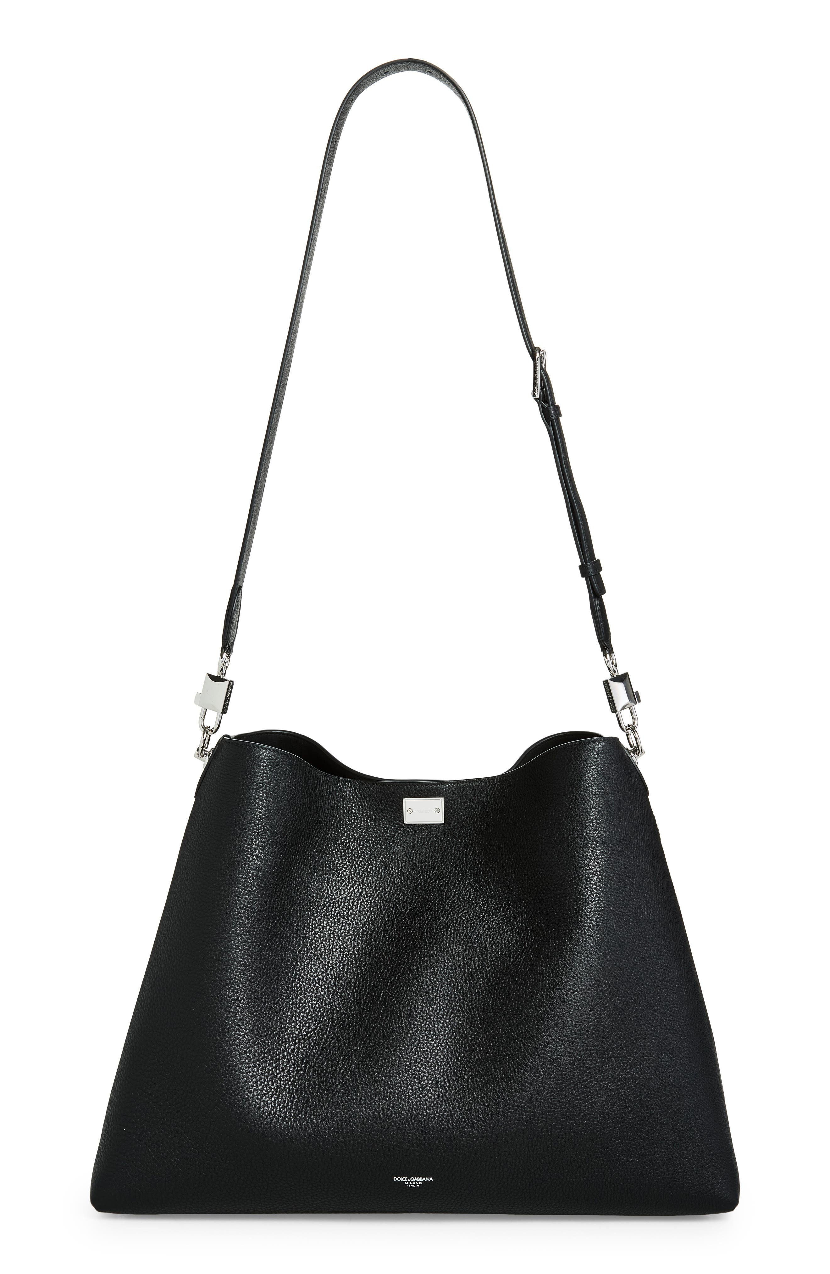 Leather Hobo Bag, Alternate, color, 80999 NERO