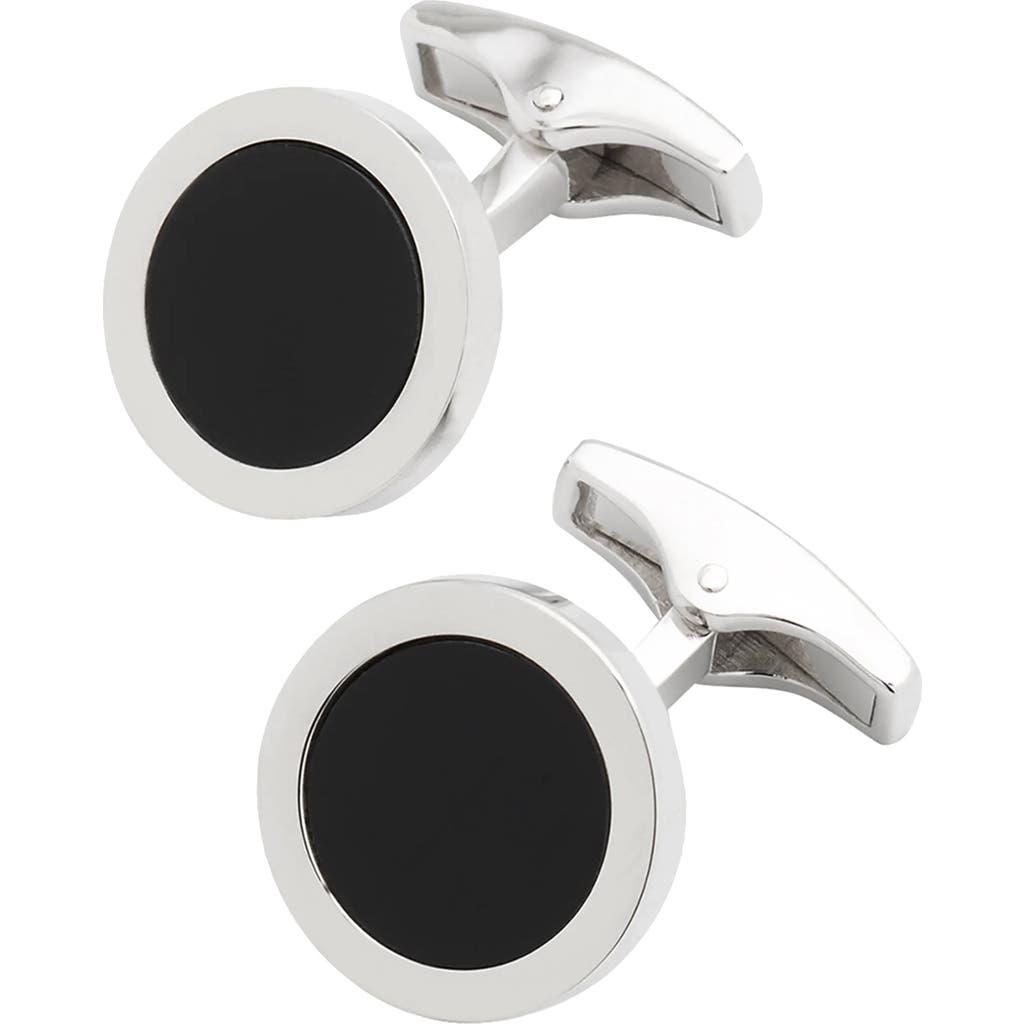 Jan Leslie Round Gemstone Inlay Sterling Cufflinks In Black