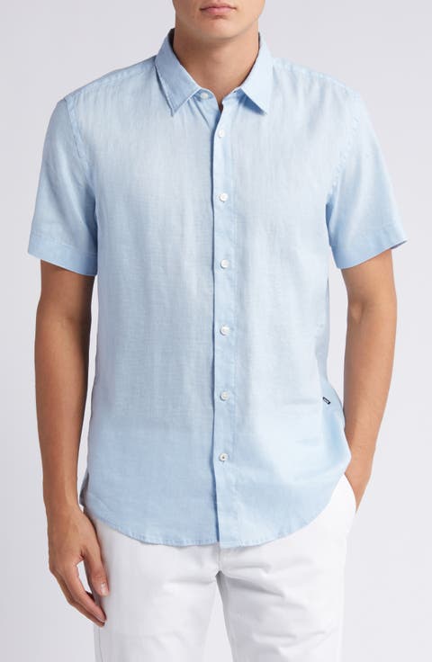 Liam Slim Fit Solid Short Sleeve Linen Blend Button-Up Shirt