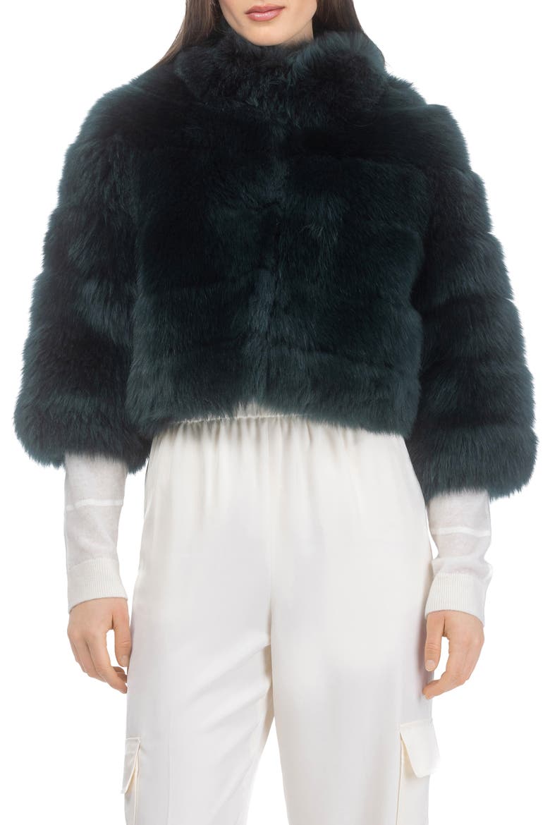 Genuine Shearling Bolero, Cropped Sleeves, Main, color, EMERALD
