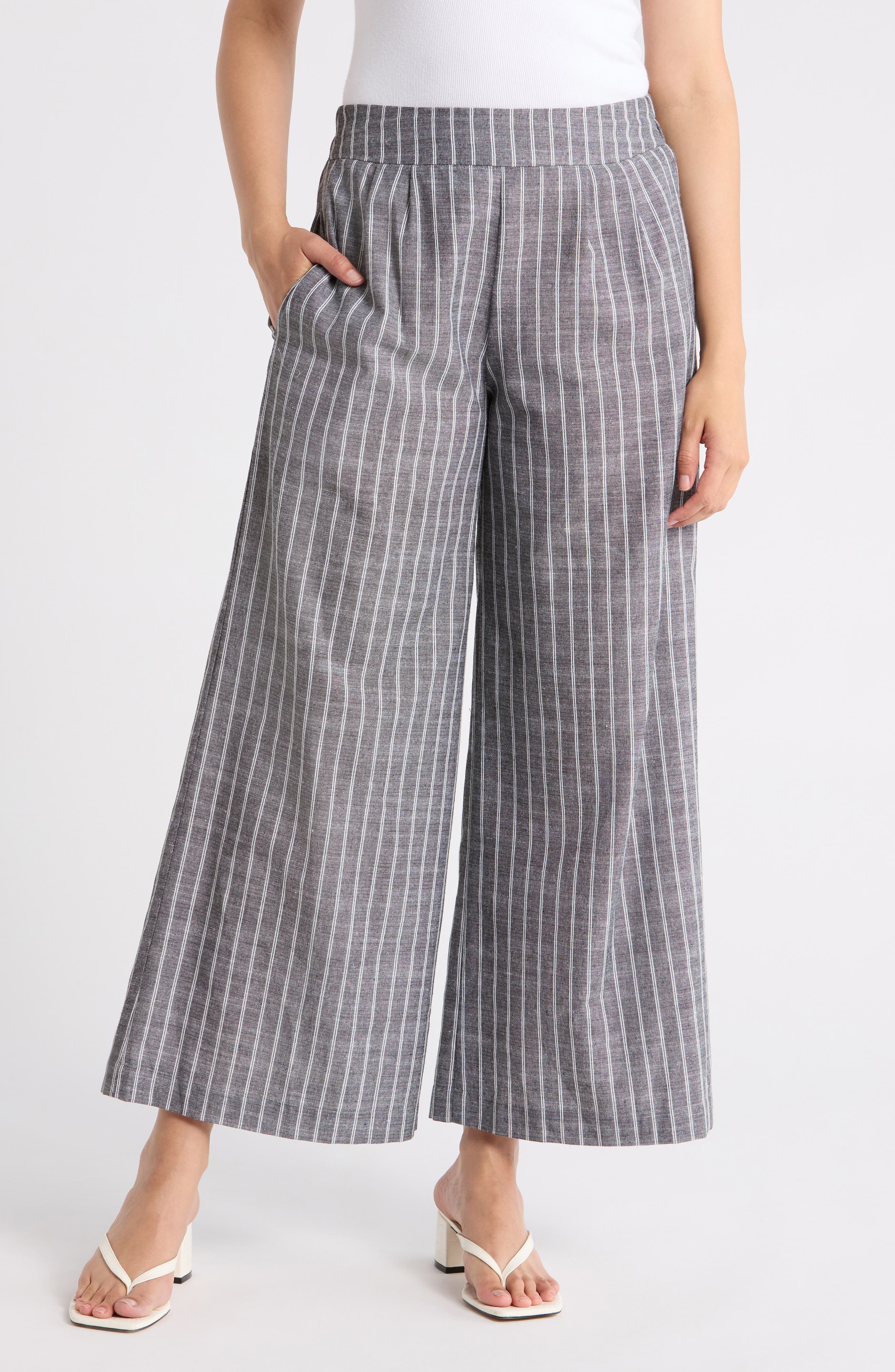 Renee C Stripe Linen & Cotton Wide Leg Pants