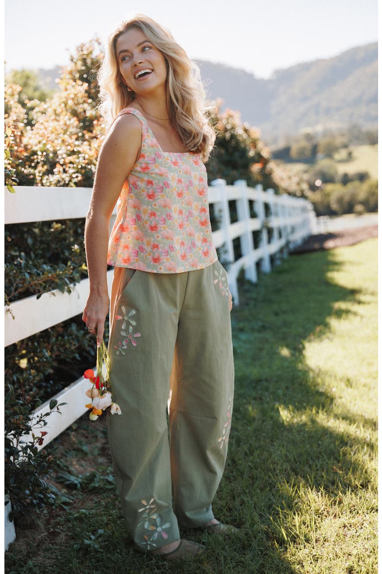 Telena Barrel Leg Pants, Alternate, color, OLIVE GREEN PATCHWORK