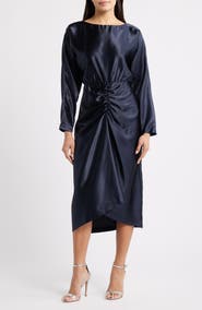 Julia Jordan Long Sleeve Satin Cocktail Midi Dress