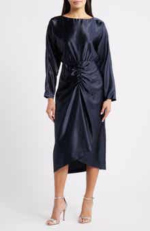 Julia Jordan Long Sleeve Satin Cocktail Midi Dress