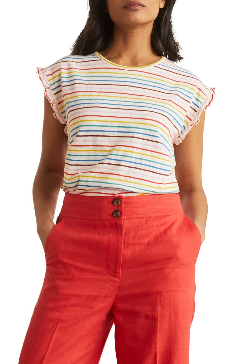 Faye Ruffle Trim Top, Main, color, SUMMER RAINBOW MULTI BRETON