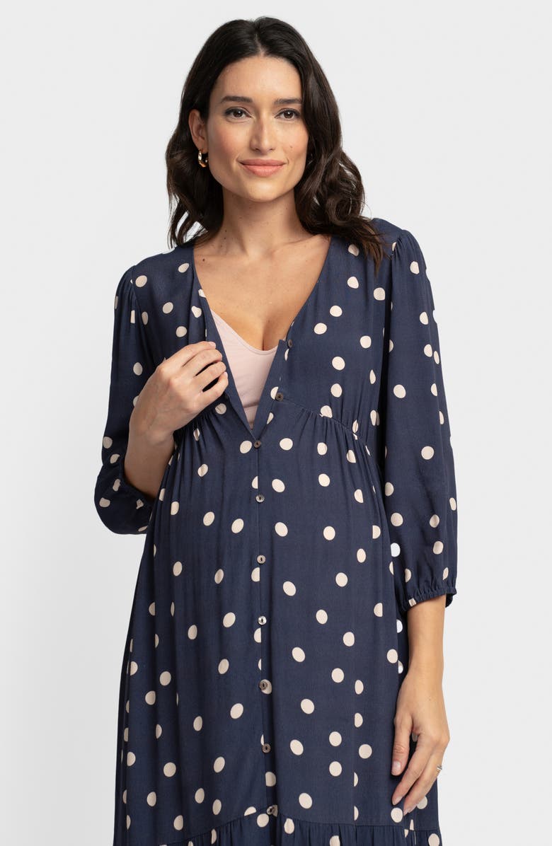 Seraphine Polka Dot Button Front Maternity Midi Dress, Alternate, color, 