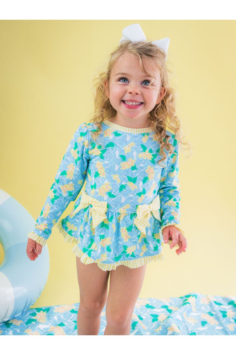UPF50+ Long Sleeve One Piece Bow Peplum Rash Guard Swimsuit, Alternate, color, Blooming Basket