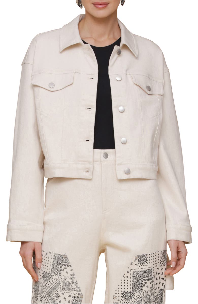 Avec Les Filles Heart Inset Trucker Jacket, Alternate, color, Ecru Bandana