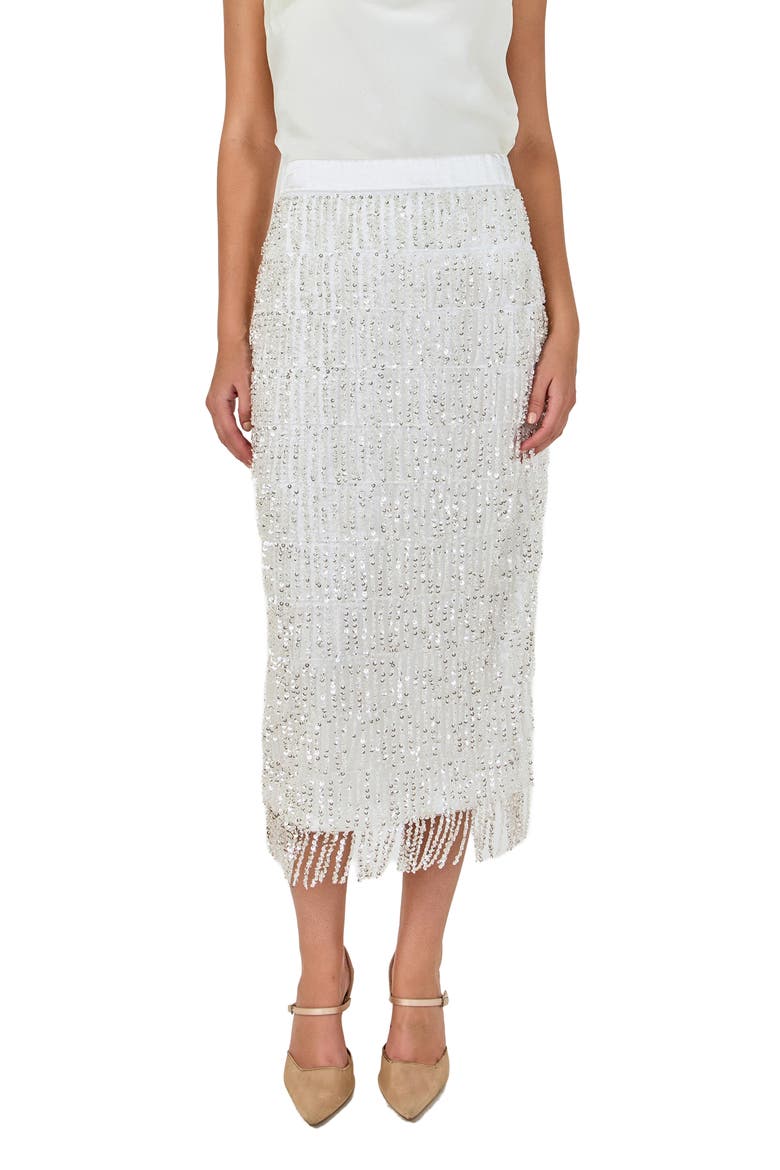 Sequin Tassel Midi Skirt, Main, color, WHITE