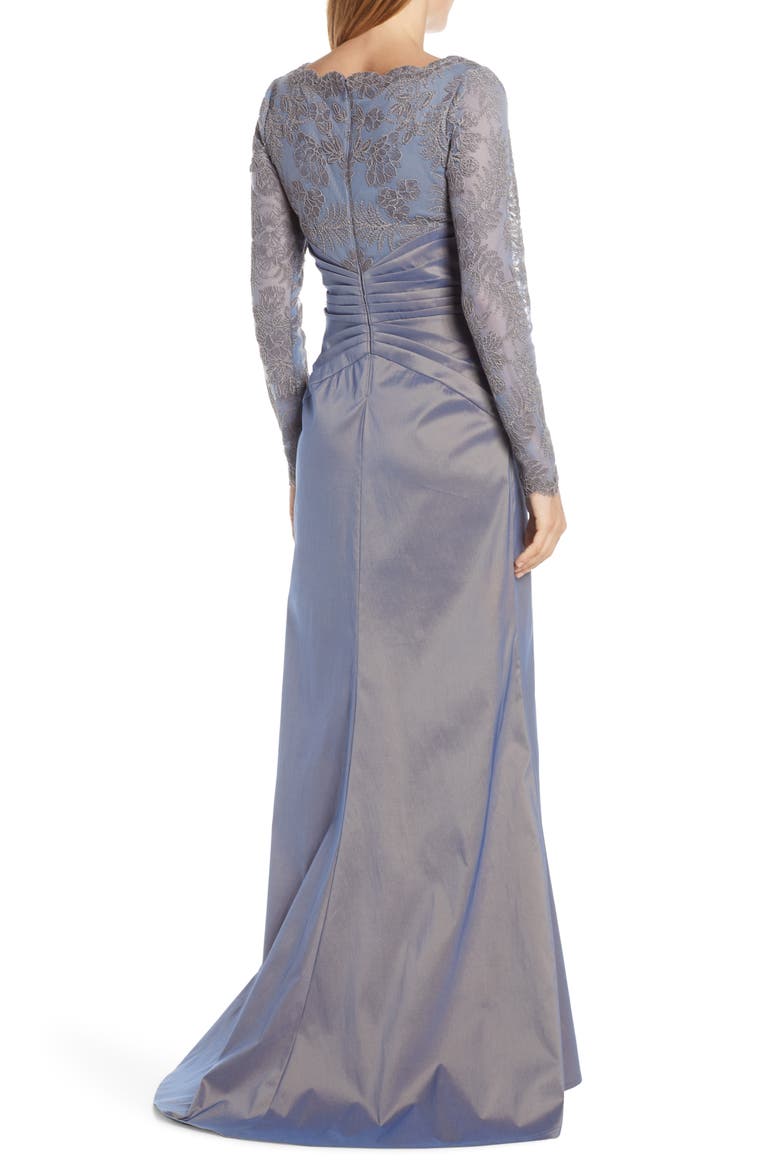 Embroidered Mesh & Taffeta Gown, Alternate, color, SLATE