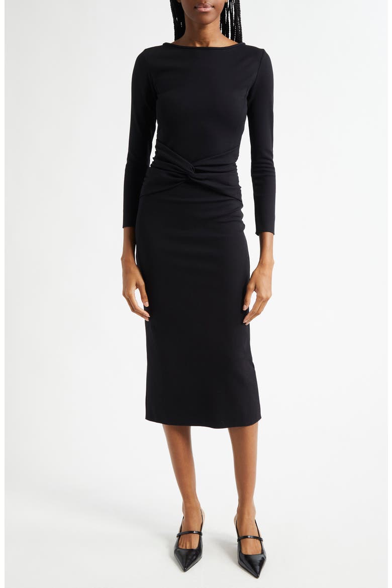 Punto Milano Long Sleeve Jersey Dress, Main, color, BLACK
