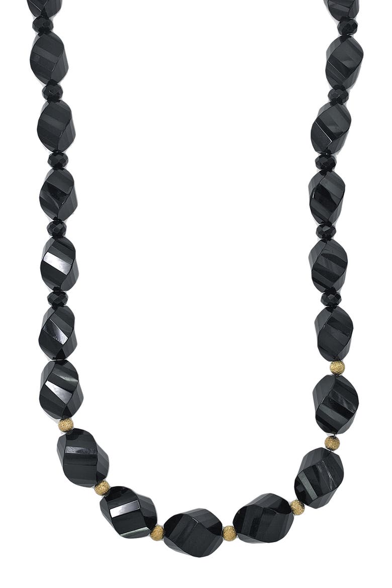 14K Yellow Gold Onyx Beaded Necklace, Main, color, BLACK