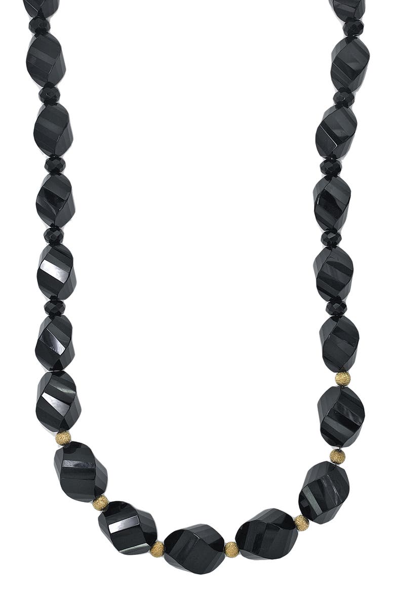 EFFY 14K Yellow Gold Onyx Beaded Necklace, Main, color, Black