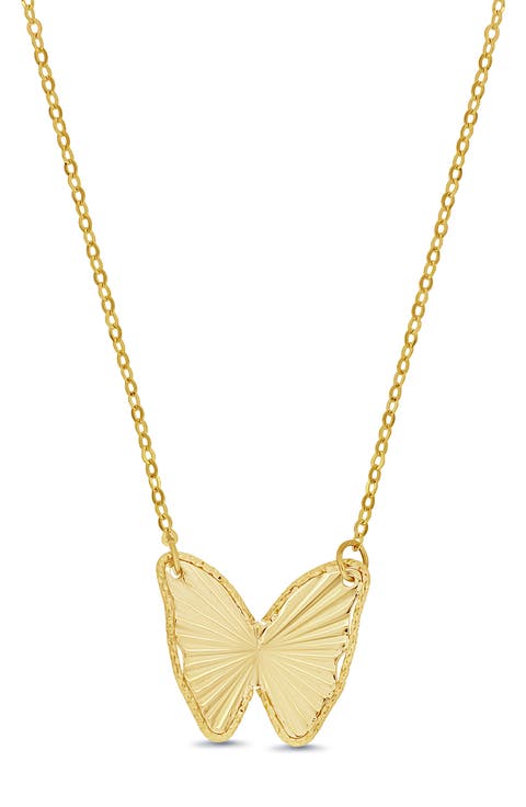 14K Yellow Gold Butterfly Pendant Necklace