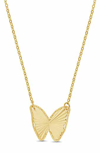 14K Yellow Gold Butterfly Pendant Necklace
