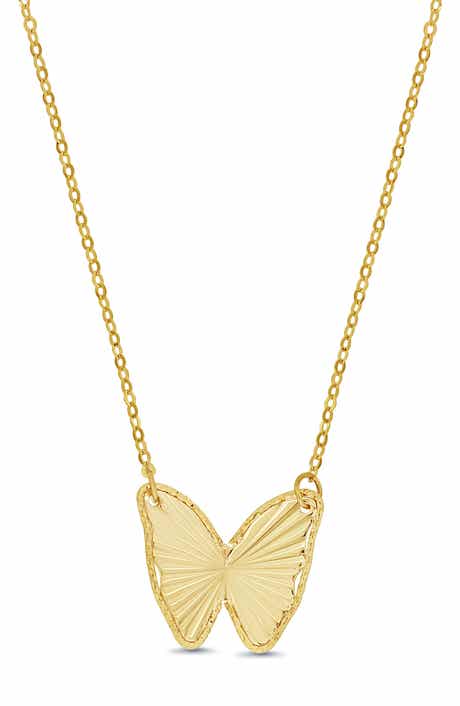 14K Yellow Gold Butterfly Pendant Necklace