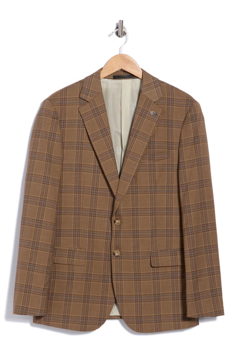 Plaid Stretch Sport Coat, Main, color, BROWN