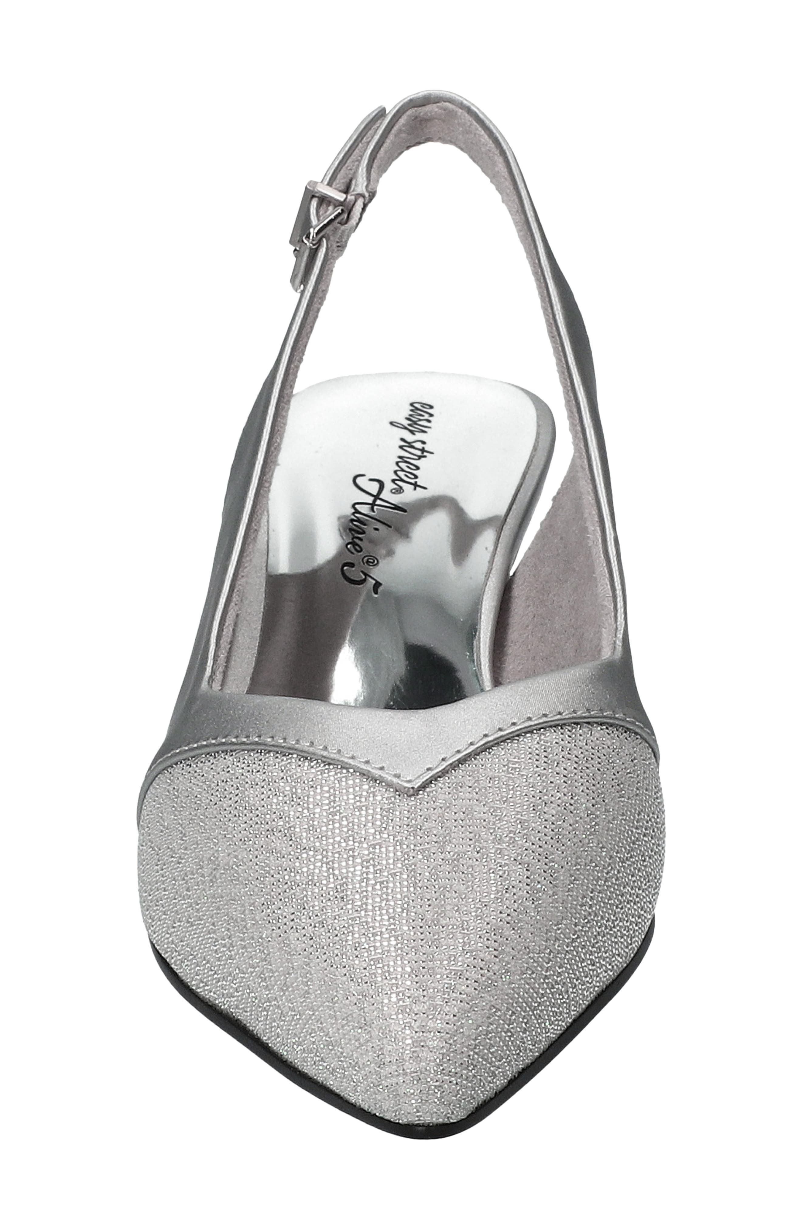 EASY STREET Vivid Kitten Heel Slingback Pump, Alternate, color, Silver Satin-Glitter