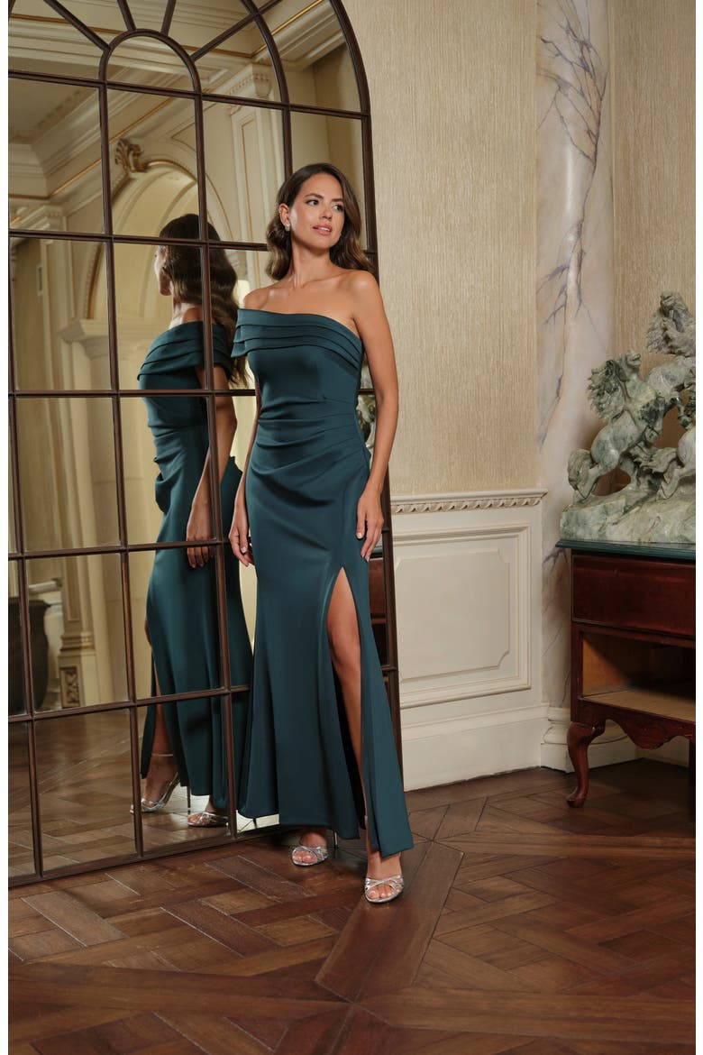 One-Shoulder Knit Gown, Alternate, color, HUNTER