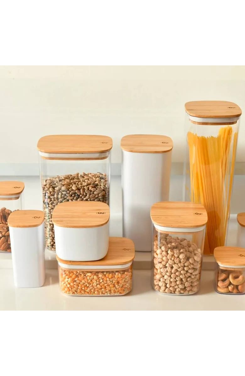 OU Clear Stackable Airtight Food Storage Container with Wood Lid, Alternate, color, Clear